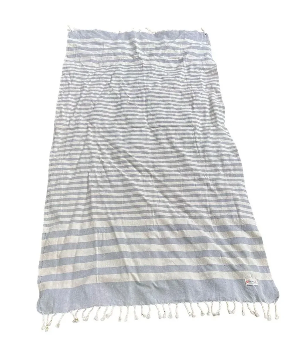 Marmaris Co Turkish Beach Towel Organic Cotton Fringed Blue Gray Striped Classic